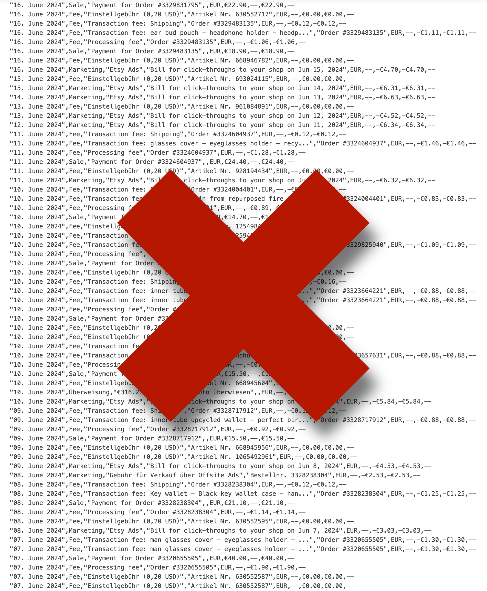 Screenshot: Durchgestrichene CSV-Datei