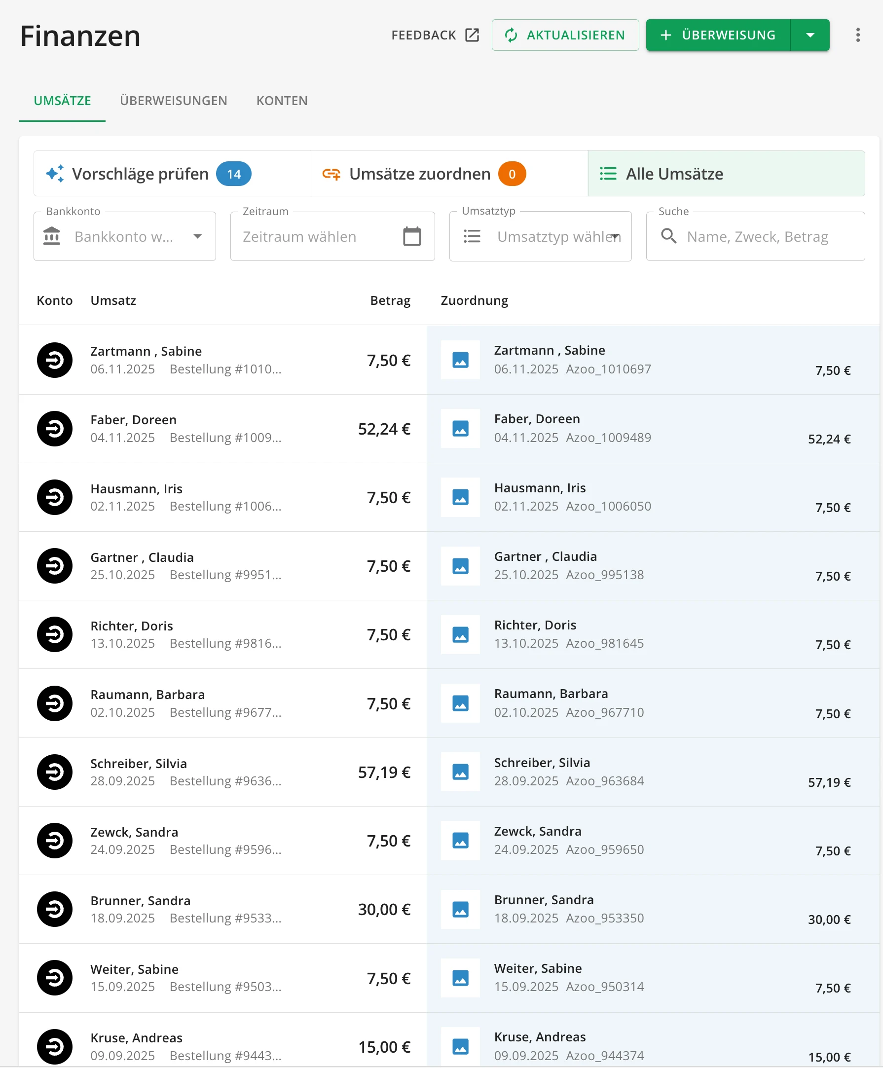 Screenshot: Ergebnis in Lexware - verbundene Buchungen